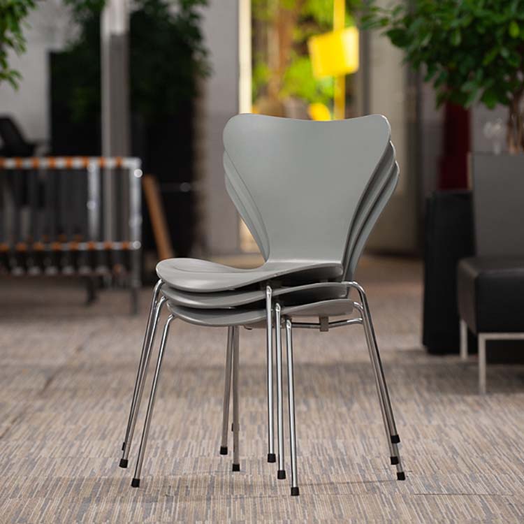 FRITZ HANSEN Series 7 Reception Chair design Arne Jacobsen stackable - gray wood / chrome four-leg - Image 21