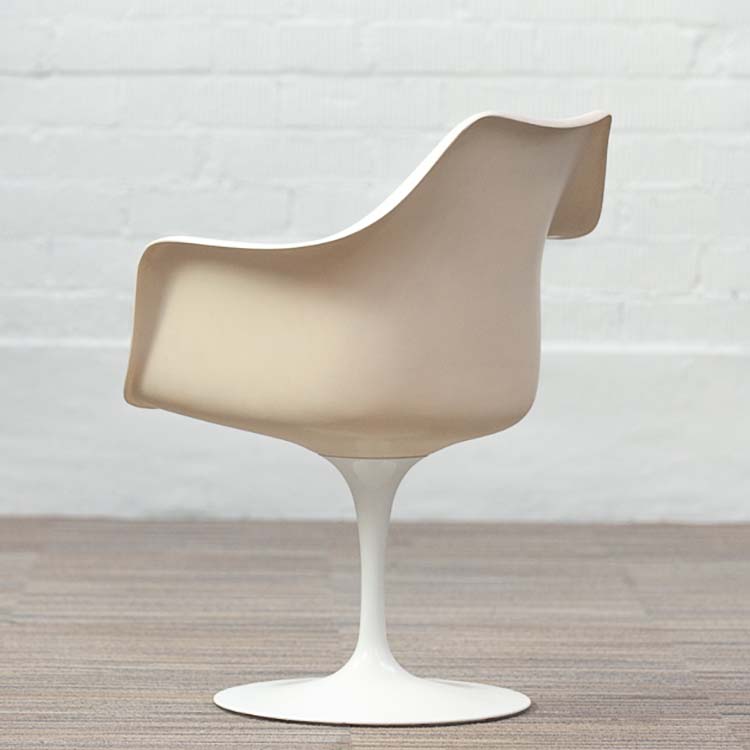 KNOLL Tulip Armchair vintage Chaise de réunion original années 1960 design Eero Saarinen - plastique blanc / tissu bleu / métal blanc plaque de base – Image 7