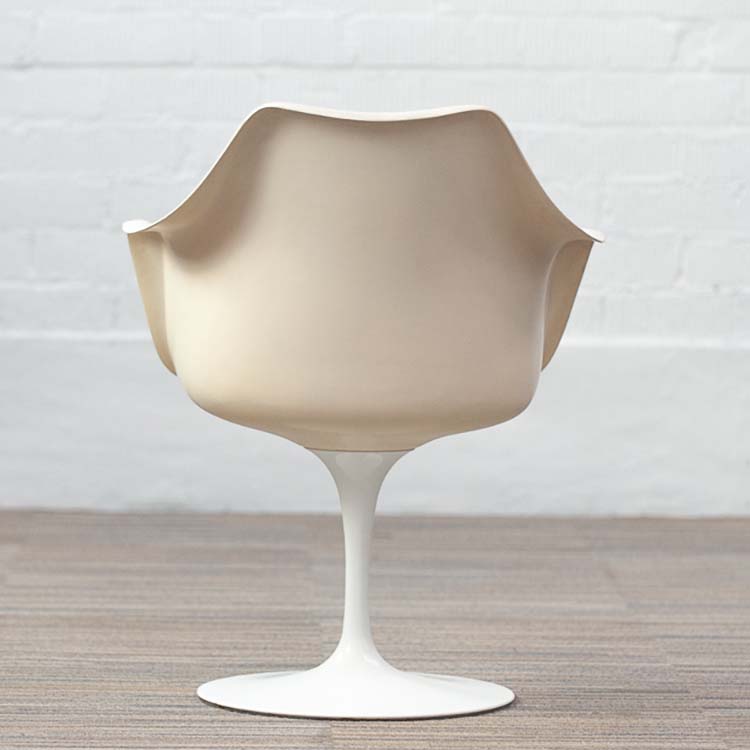 KNOLL Tulip Armchair vintage Chaise de réunion original années 1960 design Eero Saarinen - plastique blanc / tissu bleu / métal blanc plaque de base – Image 8