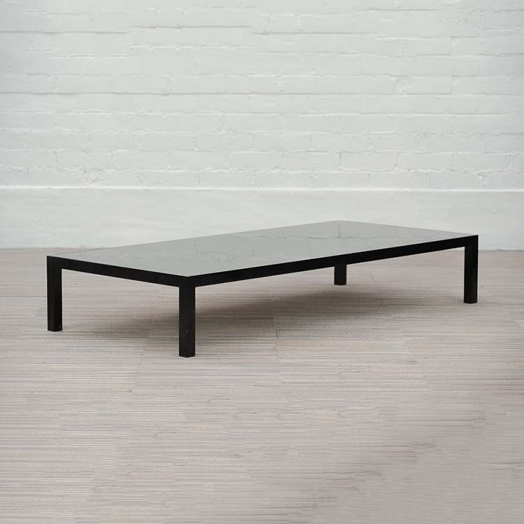 Table basse B180xD80xH30 - verre noir / métal noir quatre pieds – Image 2