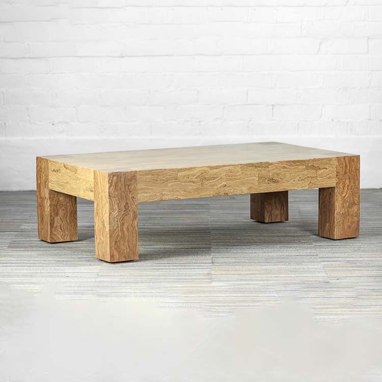 Table basse fait main B140xD80xH42 - bois pétrifié / fossile brun / bois pétrifié quatre pieds – Image 2