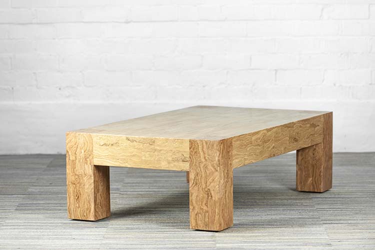 Table basse fait main B140xD80xH42 - bois pétrifié / fossile brun / bois pétrifié quatre pieds – Image 3