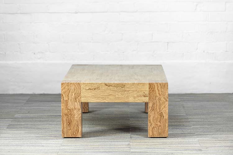 Table basse fait main B140xD80xH42 - bois pétrifié / fossile brun / bois pétrifié quatre pieds – Image 4