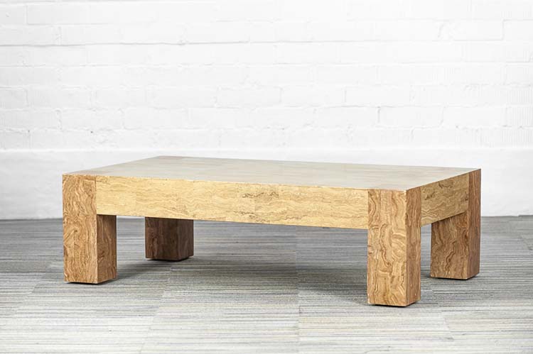 Table basse fait main B140xD80xH42 - bois pétrifié / fossile brun / bois pétrifié quatre pieds – Image 5