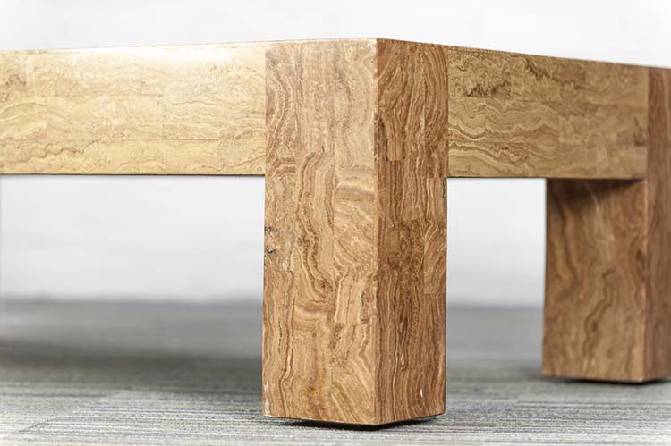 Table basse fait main B140xD80xH42 - bois pétrifié / fossile brun / bois pétrifié quatre pieds – Image 7