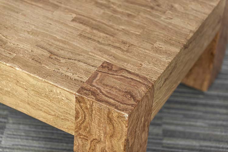 Table basse fait main B140xD80xH42 - bois pétrifié / fossile brun / bois pétrifié quatre pieds – Image 10
