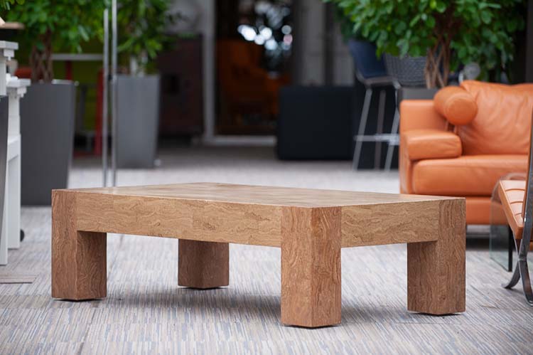 Table basse fait main B140xD80xH42 - bois pétrifié / fossile brun / bois pétrifié quatre pieds – Image 15