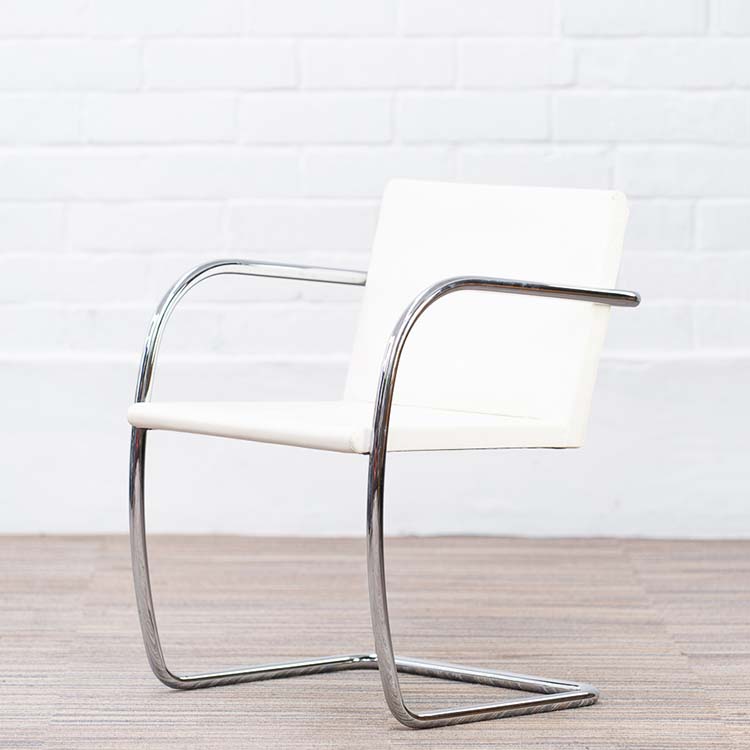 KNOLL Brno Tubular Chair Vergaderstoel design Ludwig Mies van der Rohe - wit leder / chrome sledepoot - Afbeelding 2