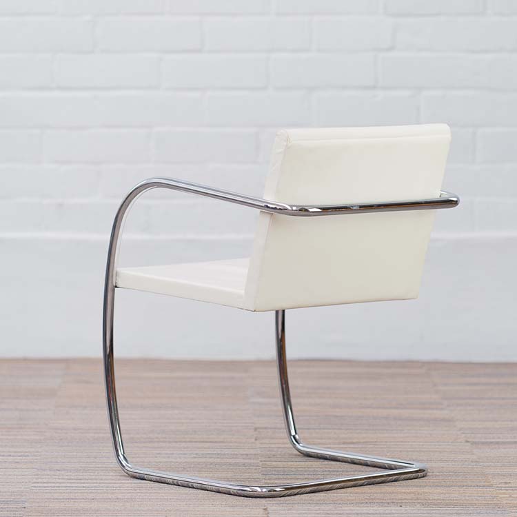 KNOLL Brno Tubular Chair Vergaderstoel design Ludwig Mies van der Rohe - wit leder / chrome sledepoot - Afbeelding 4