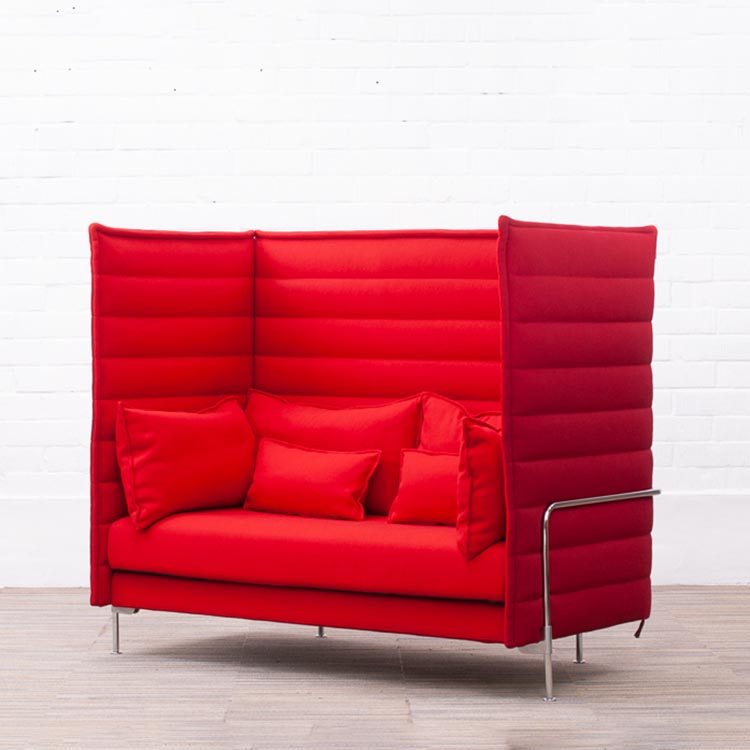 VITRA Alcove Sofa Banc 2 places design Ronan & Erwan Bouroullec B155xD88xH137 - tissu rouge et rouge foncé / chrome quatre pieds – Image 2