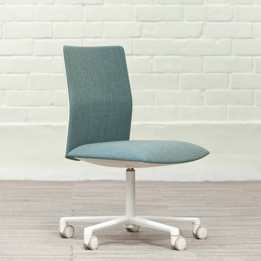 ARPER Kinesit Bureaustoel design Lievore Altherr Molina - blauw stof en wit kunststof achterkant / wit metalen sterpoot - Afbeelding 10