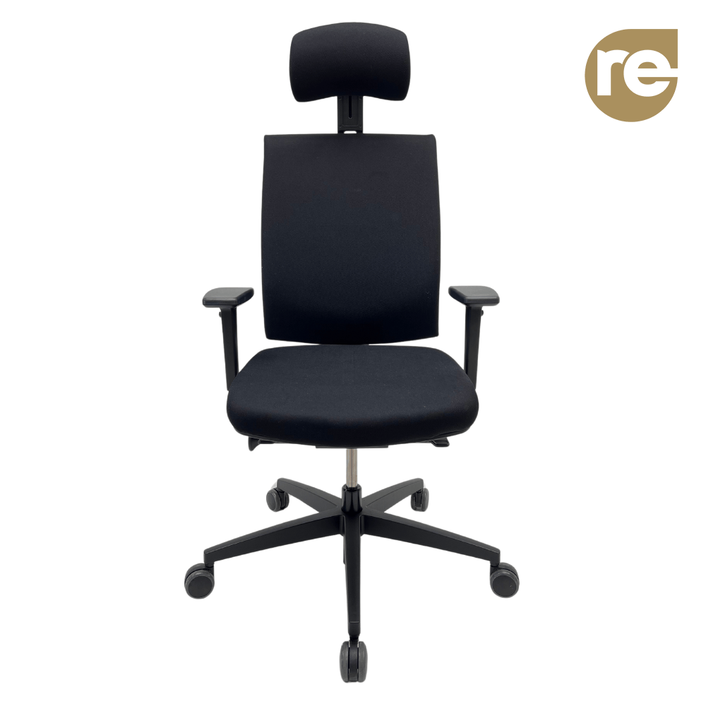 OSMOZ Bedimo Chaise de bureau avec appui-tête et nouveau revêtement en tissu. - tissu noir / base croisée