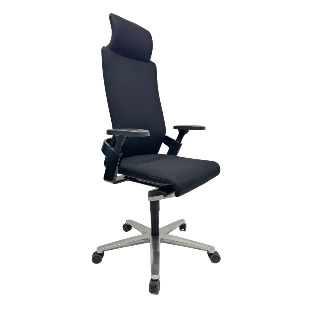 WILKHAHN On Chaise de bureau avec appui-tête et nouveau revêtement en tissu. - tissu noir / base croisée – Image 2