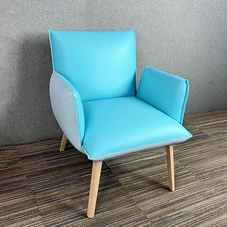 MOBITEC Soft Lounge Zetel - blauw leder / eiken hout vierpoot - Afbeelding 2