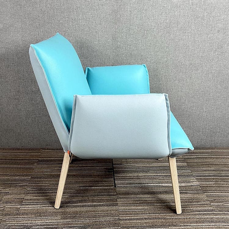 MOBITEC Soft Lounge Zetel - blauw leder / eiken hout vierpoot - Afbeelding 3