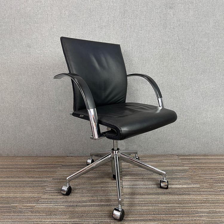 AHREND 350 Office Chair - black leather / chrome cross base - Image 2