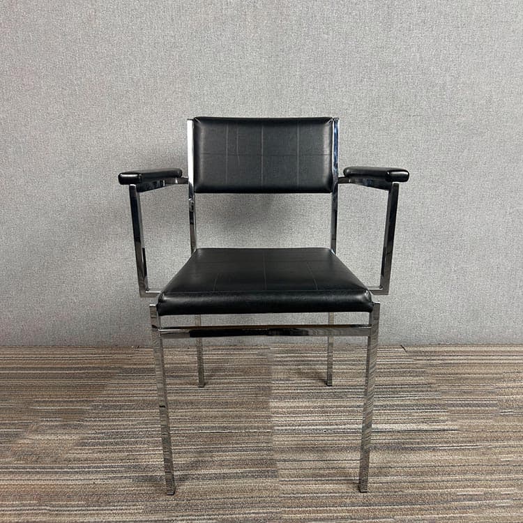 Ontvangststoel - zwart leder / chrome vierpoot