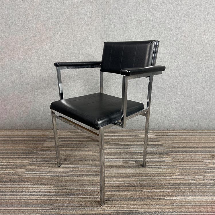 Ontvangststoel - zwart leder / chrome vierpoot - Afbeelding 2
