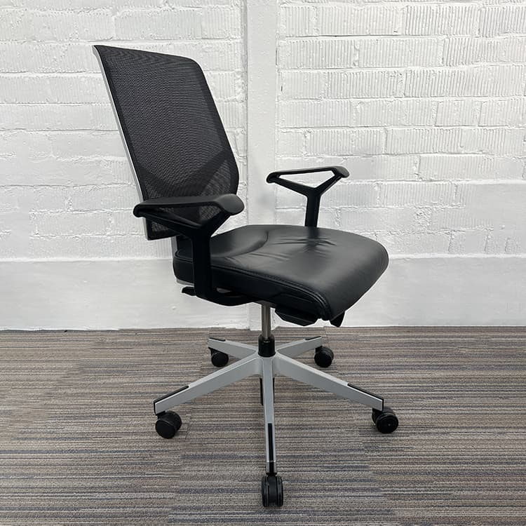 GIROFLEX 68 Bureaustoel netweave - zwart leder / grijs metaal kruisvoet - Afbeelding 2