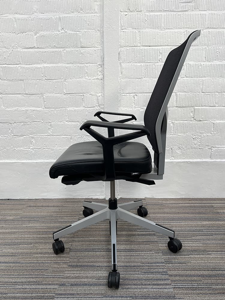 GIROFLEX 68 Bureaustoel netweave - zwart leder / grijs metaal kruisvoet - Afbeelding 7