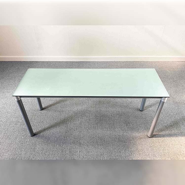Desk B150xD50xH67 - tinted glass glass / grey metal four-leg - Image 2