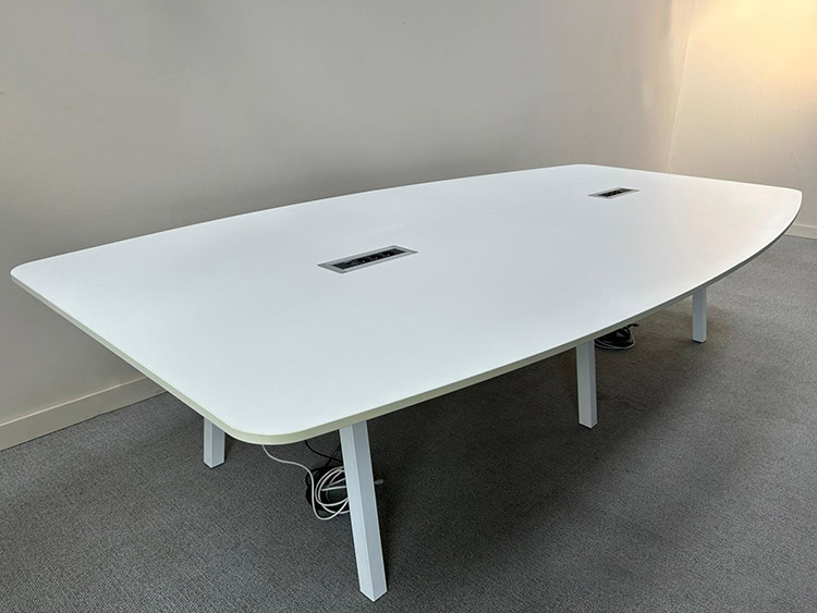 MIBRA Table de réunion B320xD160xH175 - mélamine blanche / métal blanc quatre pieds – Image 4