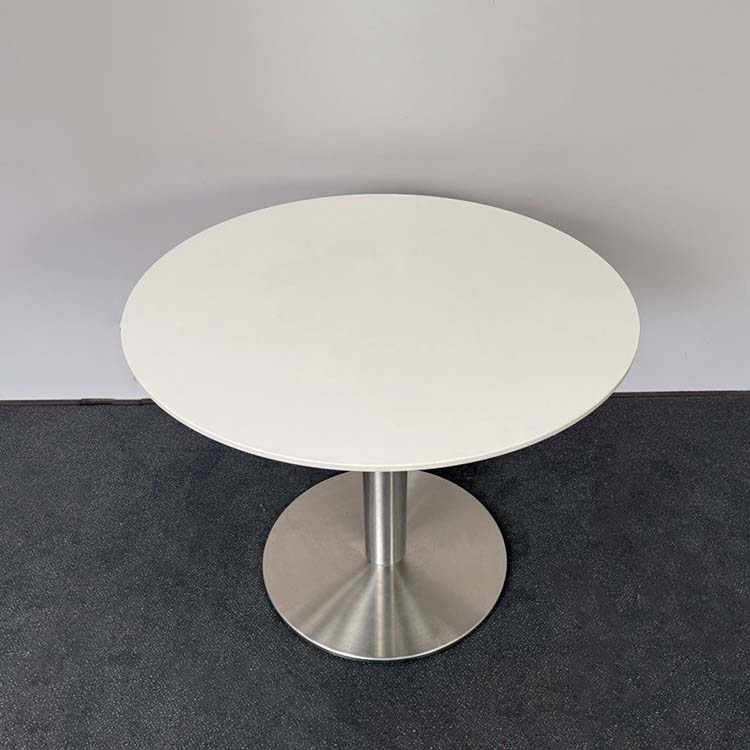 ZÜCO Table de cantine Rond B90xD90xH73 - mélamine blanche / chrome plaque de base – Image 2