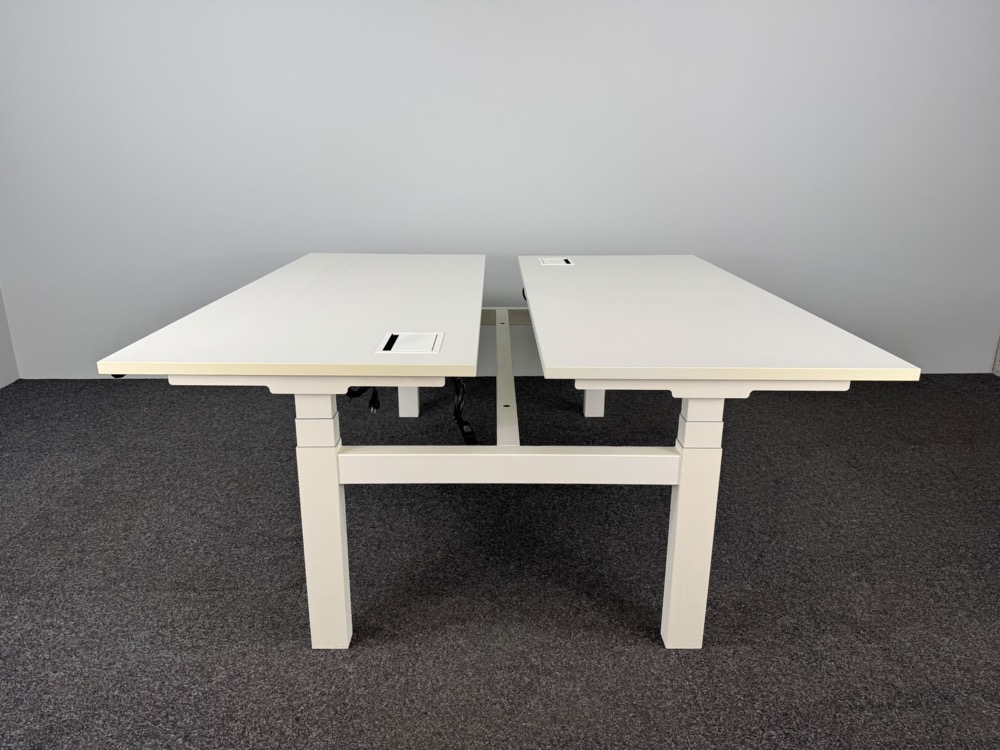 VEYHL Electric Sit-Stand Double Workbench B180xD175xH65-130 - white melamine / white metal four-leg - Image 2