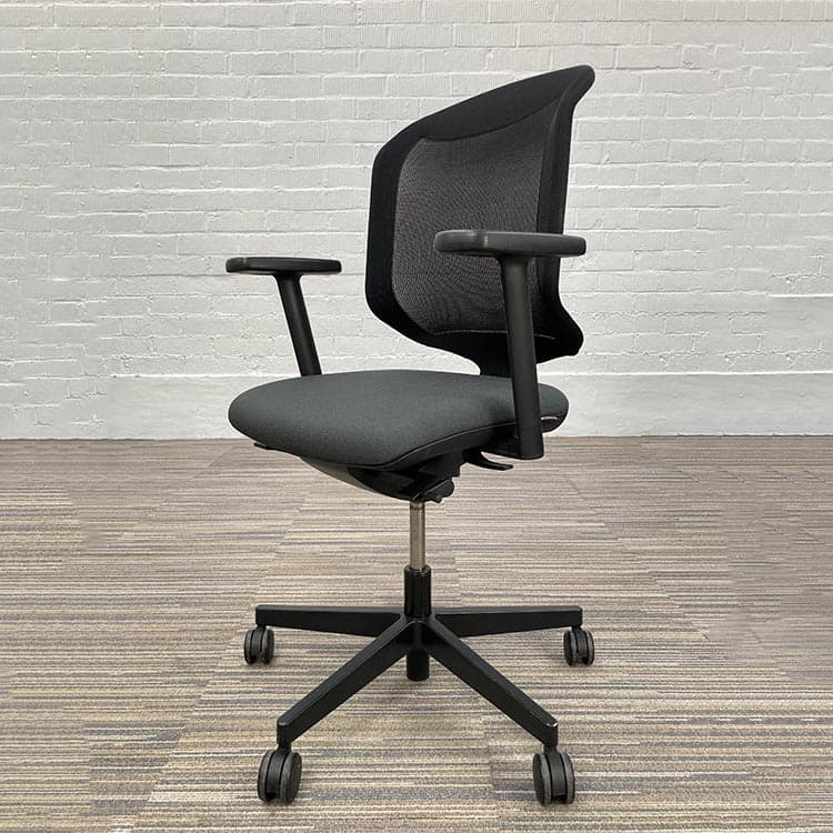 GIROFLEX 434 Bureaustoel - grijs / zwart stof / mesh / zwart metalen kruisvoet - Afbeelding 2