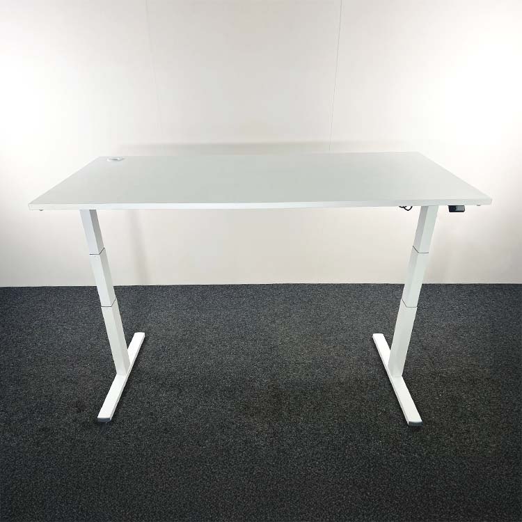 ROBBERECHTS Bureau assis-debout électrique Veyhl B180xD80xH65-130 - mélamine blanche / métal blanc pied en t – Image 2