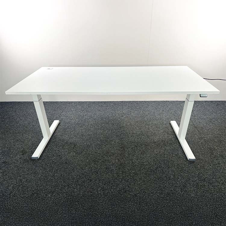 ROBBERECHTS Bureau assis-debout électrique Veyhl B180xD80xH65-130 - mélamine blanche / métal blanc pied en t – Image 4