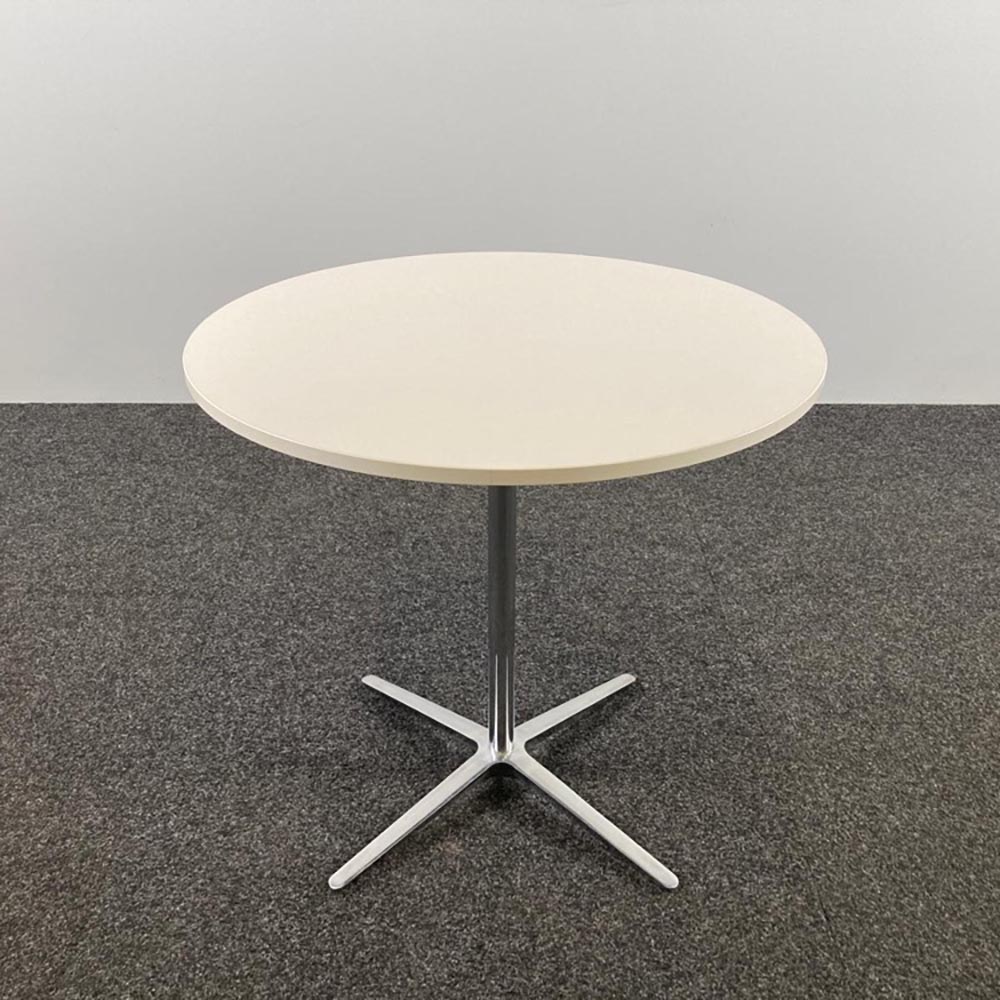 BENE Club Table Table de cantine Rond design Pearson Lloyd B80xD80xH74 - mélamine blanche / chrome base croisée – Image 2