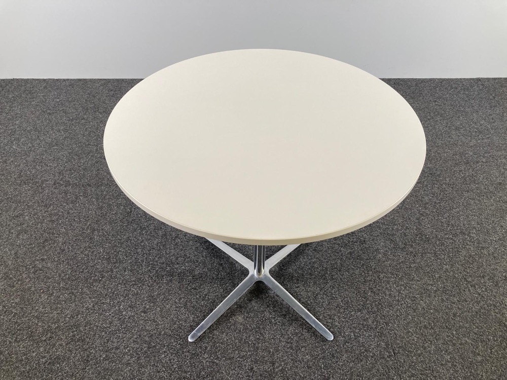 BENE Club Table Table de cantine Rond design Pearson Lloyd B80xD80xH74 - mélamine blanche / chrome base croisée – Image 3