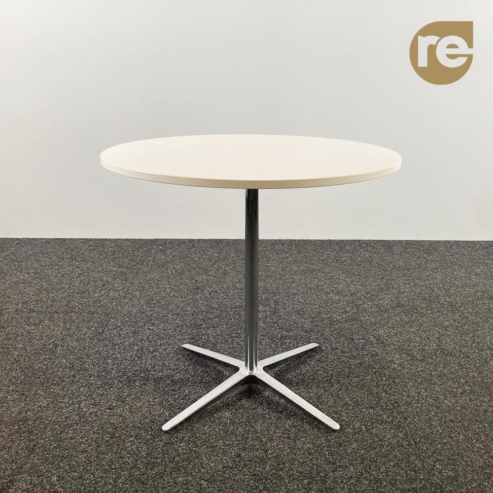 BENE Club Table Table de cantine Rond design Pearson Lloyd B80xD80xH74 - mélamine blanche / chrome base croisée
