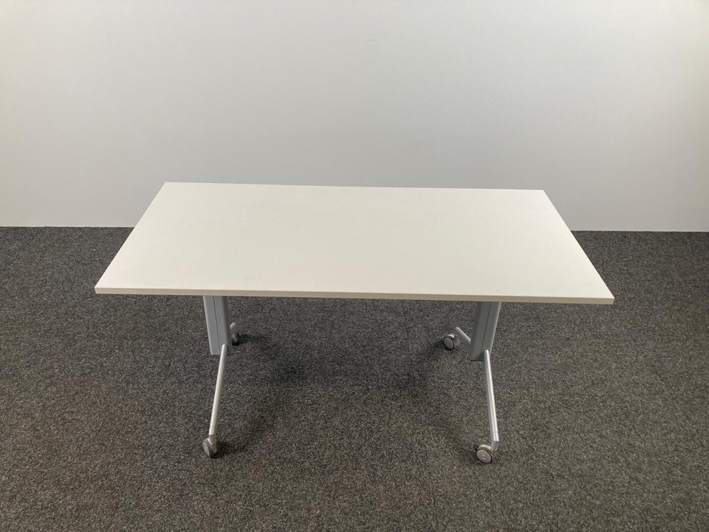 Table pliante B140xD70xH73 - mélamine blanche / métal gris pied en y – Image 2