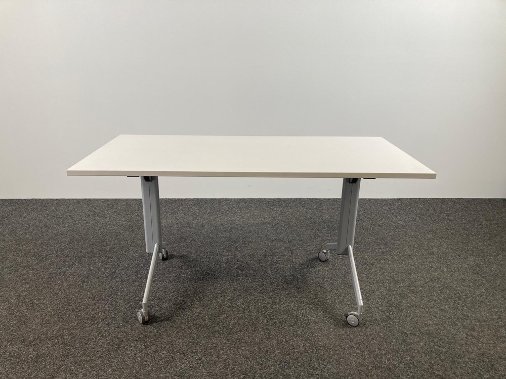 Table pliante B140xD70xH73 - mélamine blanche / métal gris pied en y – Image 5