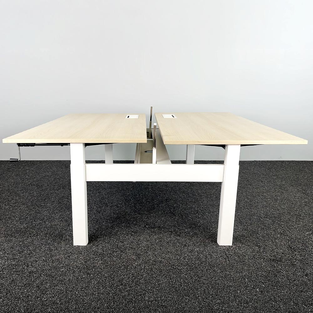 AHREND Four Two Dubbele Workbench B160xD80-170xH62-90 - licht hout / wit metaal vierpoot - Afbeelding 2