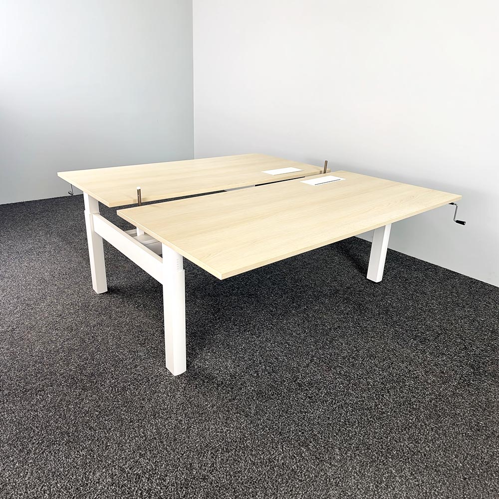 AHREND Four Two Dubbele Workbench B160xD80-170xH62-90 - licht hout / wit metaal vierpoot - Afbeelding 3