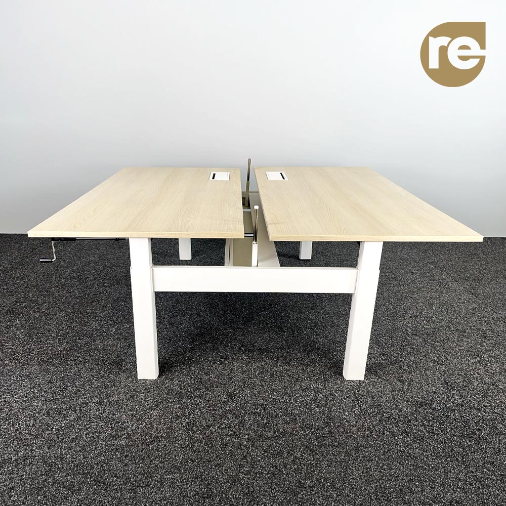 AHREND Four Two Dubbele Workbench B160xD80-170xH62-90 - licht hout / wit metaal vierpoot