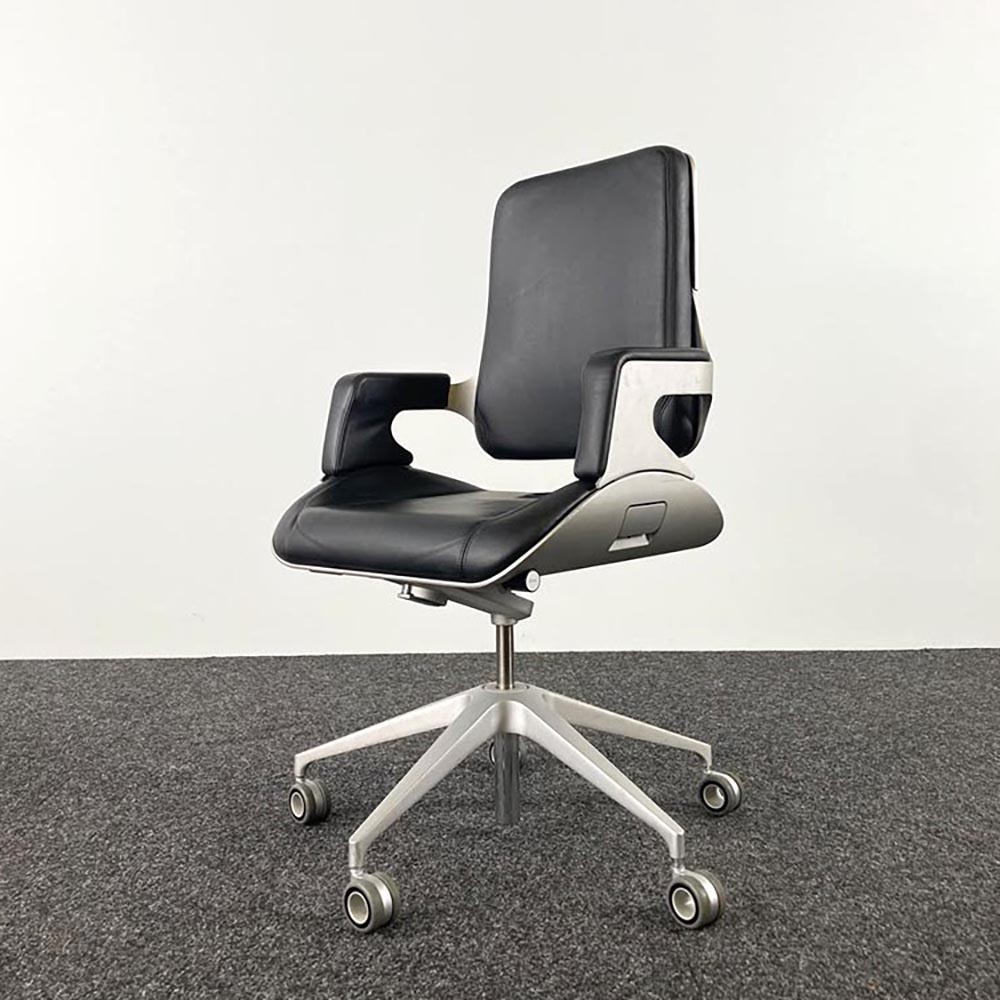 INTERSTUHL Silver 262S medium high Bureaustoel - zwart leder / aluminium kruisvoet - Afbeelding 2