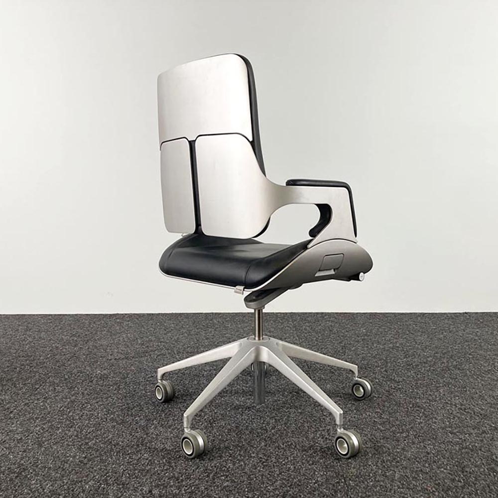 INTERSTUHL Silver 262S medium high Bureaustoel - zwart leder / aluminium kruisvoet - Afbeelding 8