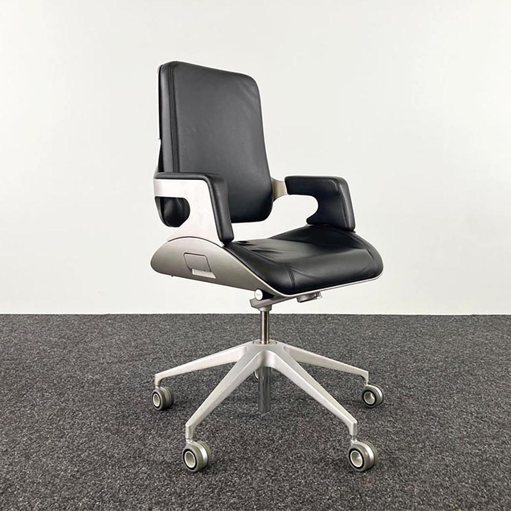 INTERSTUHL Silver 262S medium high Bureaustoel - zwart leder / aluminium kruisvoet - Afbeelding 6