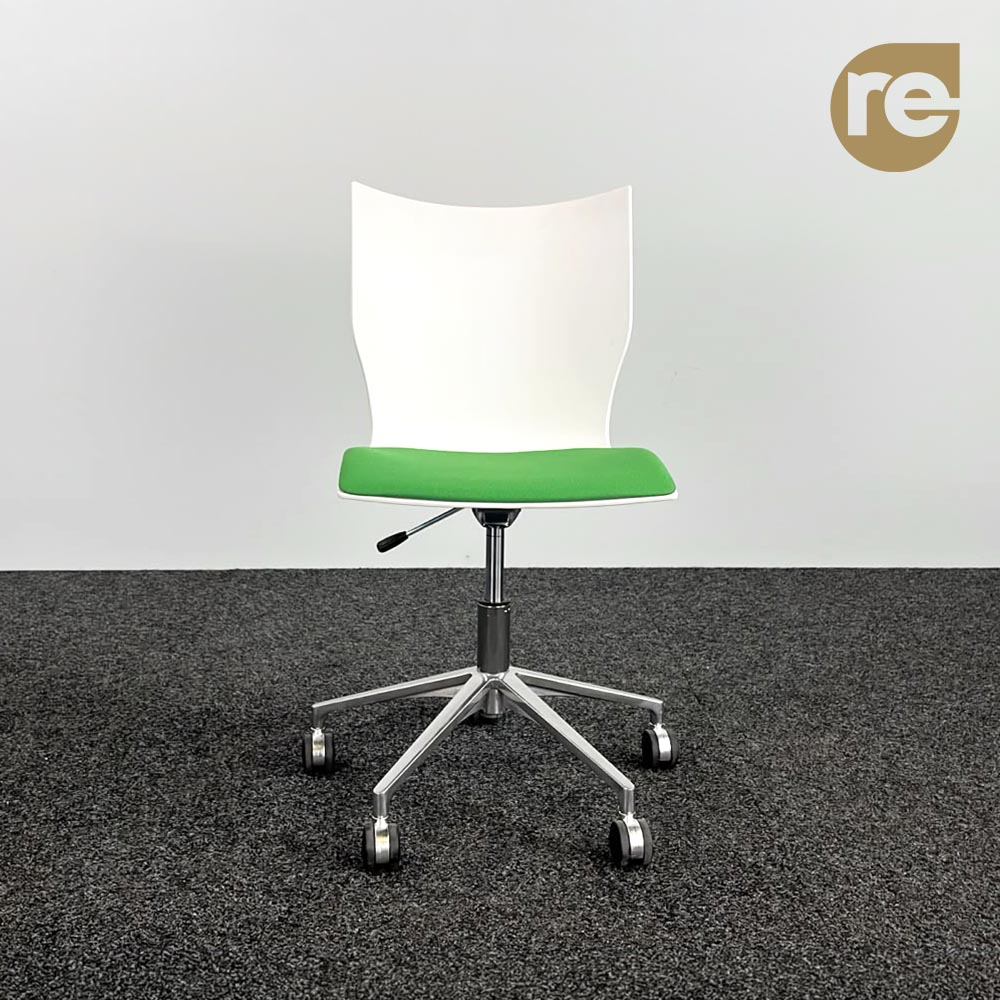 CASALA Chaise pivotante - plastique blanc / tissu vert / chrome base croisée