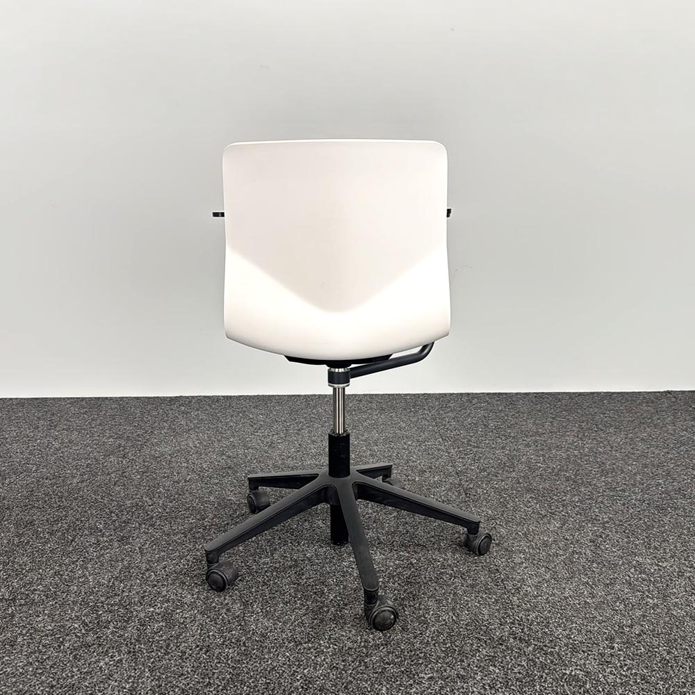 FOURDESIGN Auditoriumstoel - wit kunststof / appelblauwe stof / zwart metaal kruisvoet - Afbeelding 3