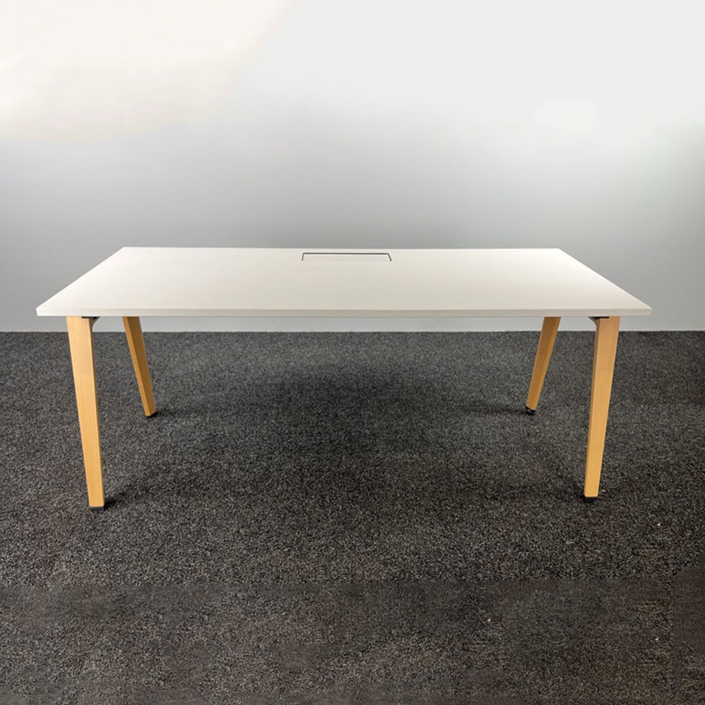 STEELCASE Bureau B180xD80xH74 - wit melamine / eikenhout vierpoot - Afbeelding 2