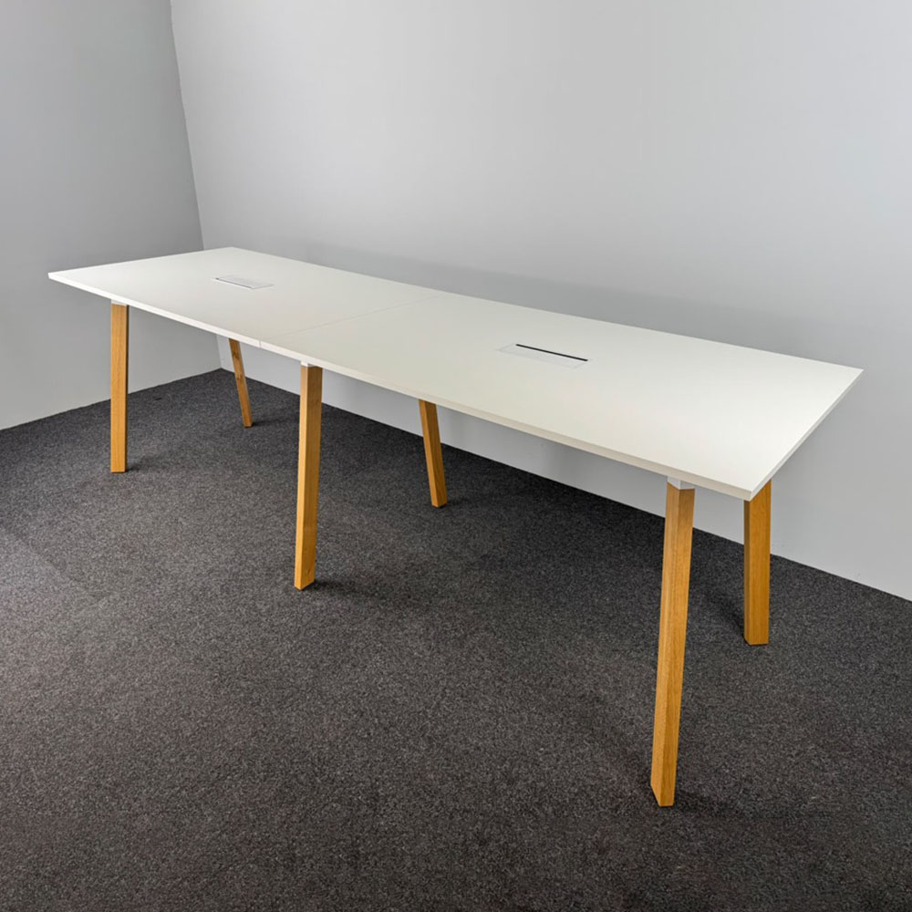 STEELCASE Vergadertafel B320xD100xH104.5 - wit melamine / hout meerpoot - Afbeelding 2