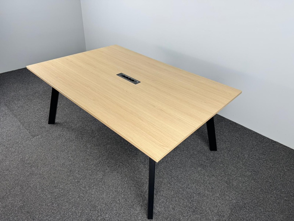 JUNTOO Vergadertafel B180xD120xH75 - beige hpl / zwart metaal vierpoot - Afbeelding 3