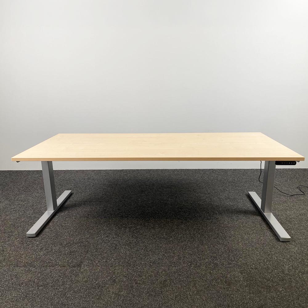 BULO Bureau assis-debout électrique B200xD90xH64-130 - hpl imitation bois / métal gris pied en t – Image 2