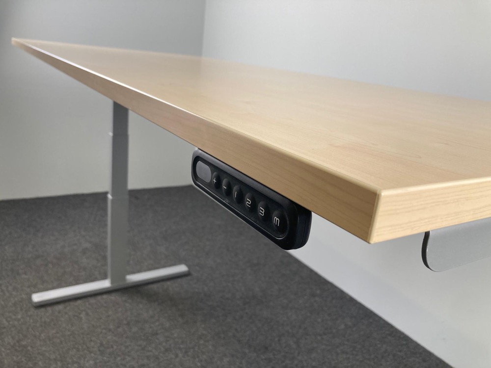 BULO Bureau assis-debout électrique B200xD90xH64-130 - hpl imitation bois / métal gris pied en t – Image 3