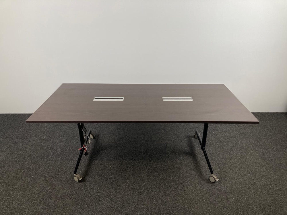 Table de réunion B200xD100xH73 - hpl bois foncé / métal noir pied en t – Image 2